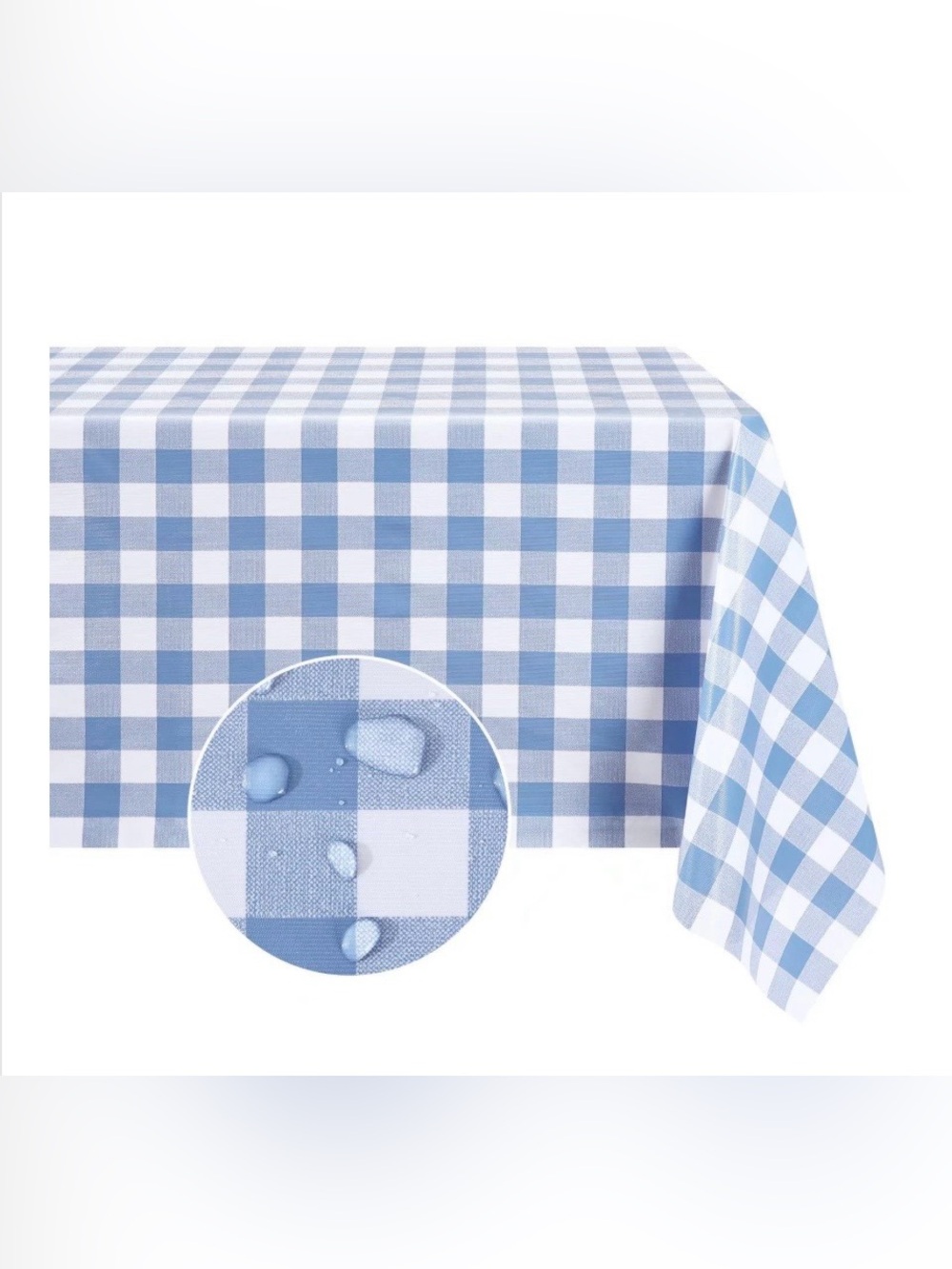Gingham Tablecloth Waterproof PVC Plastic Easy Clean Rectangular 54x108” BLUE